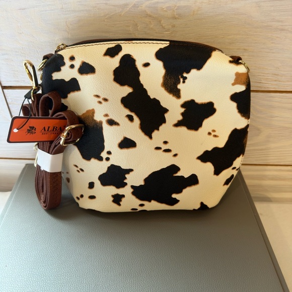 Alba Black and Brown Patterned Vegan Leather Crossbody Bag - Picture 1 of 10